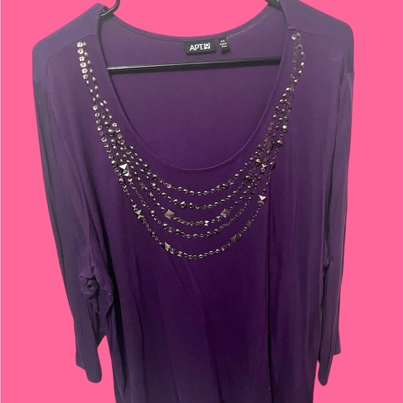 Apt. 9 Purple Embellished 3/4 Sleeve Blouse - Picture 1 of 5